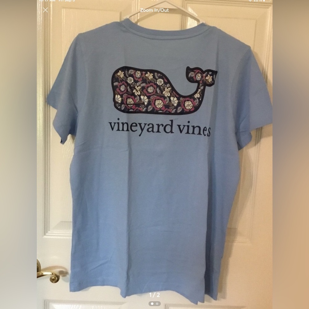 Vineyard Vines Frangipani Whale Jake Blue Short Sleeve Tee Women’s Large